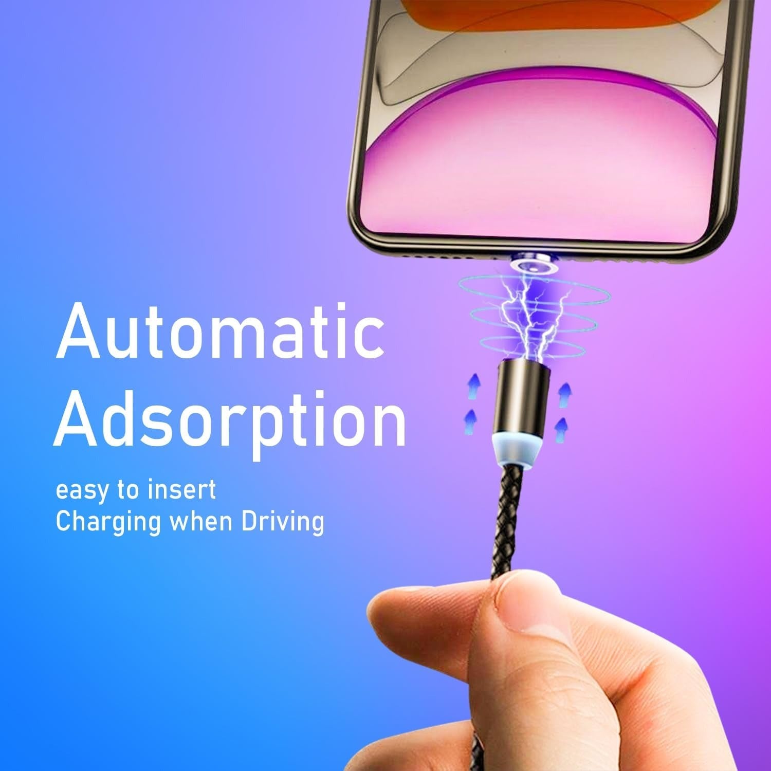 3-in-1 Magnetic Fast Charging Cable | Micro USB, Type-C & iPhone | 360° Rotation | LED | 3A | Nylon Braided | Magnetic Charging Cables For Android & IOS | Charging Cable For Mobile Phone ( Random Color )