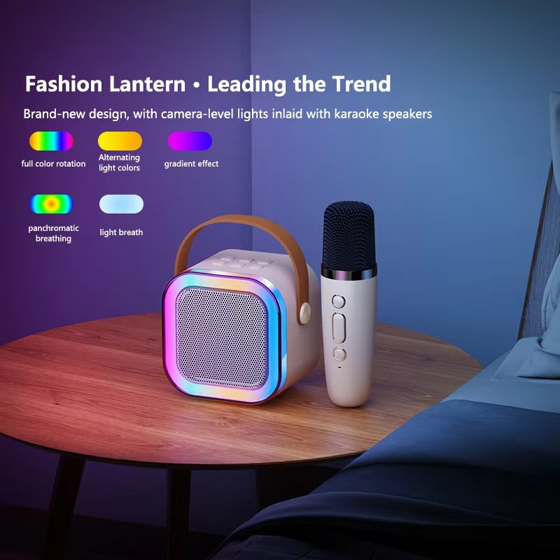 K12 Portable Bluetooth Speaker with Wireless Mic | RGB LED Lights | High Bass Rechargeable Karaoke Speaker for Kids, Home & Outdoor Parties
