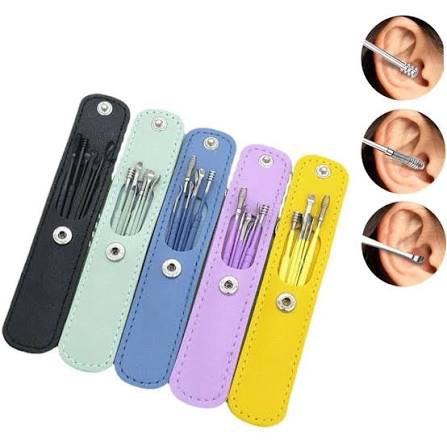 Ear Wax Cleaning Kit, 6 Pcs Ear Pick Tools, Wax Removal Kit, Ear Cleaning Tool Set, Spring Earwax Cleaner Tool for Children and Adult Multicolor