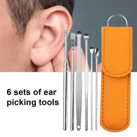 Ear Wax Cleaning Kit, 6 Pcs Ear Pick Tools, Wax Removal Kit, Ear Cleaning Tool Set, Spring Earwax Cleaner Tool for Children and Adult Multicolor