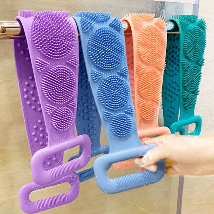 Buy 1 Get 1 FREE  Dealsure Silicone Body Back Scrubber, Double Side Bathing Brush for Skin Deep Cleaning Massage, Dead Skin Removal Exfoliating Belt for Shower, for Men & Women (Multicolor)