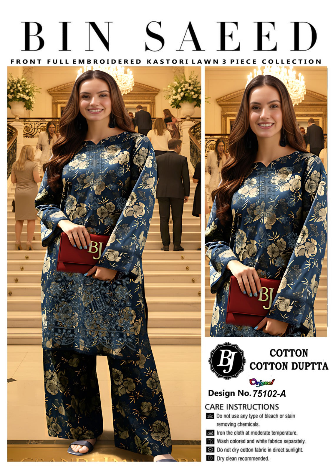 Bin Saeed Unstitched Cotton Suit for Girls & Women – Stylish Printed 3 Pc Set