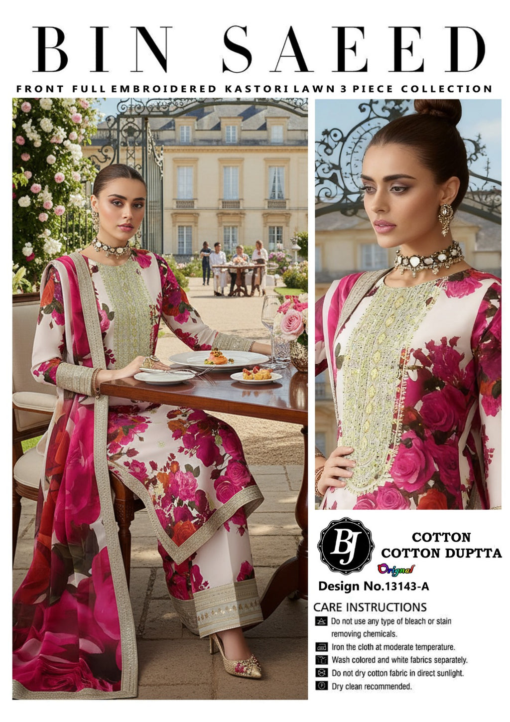 Bin Saeed Unstitched Cotton Suit for Girls & Women – Stylish Printed 3 Pc Set.