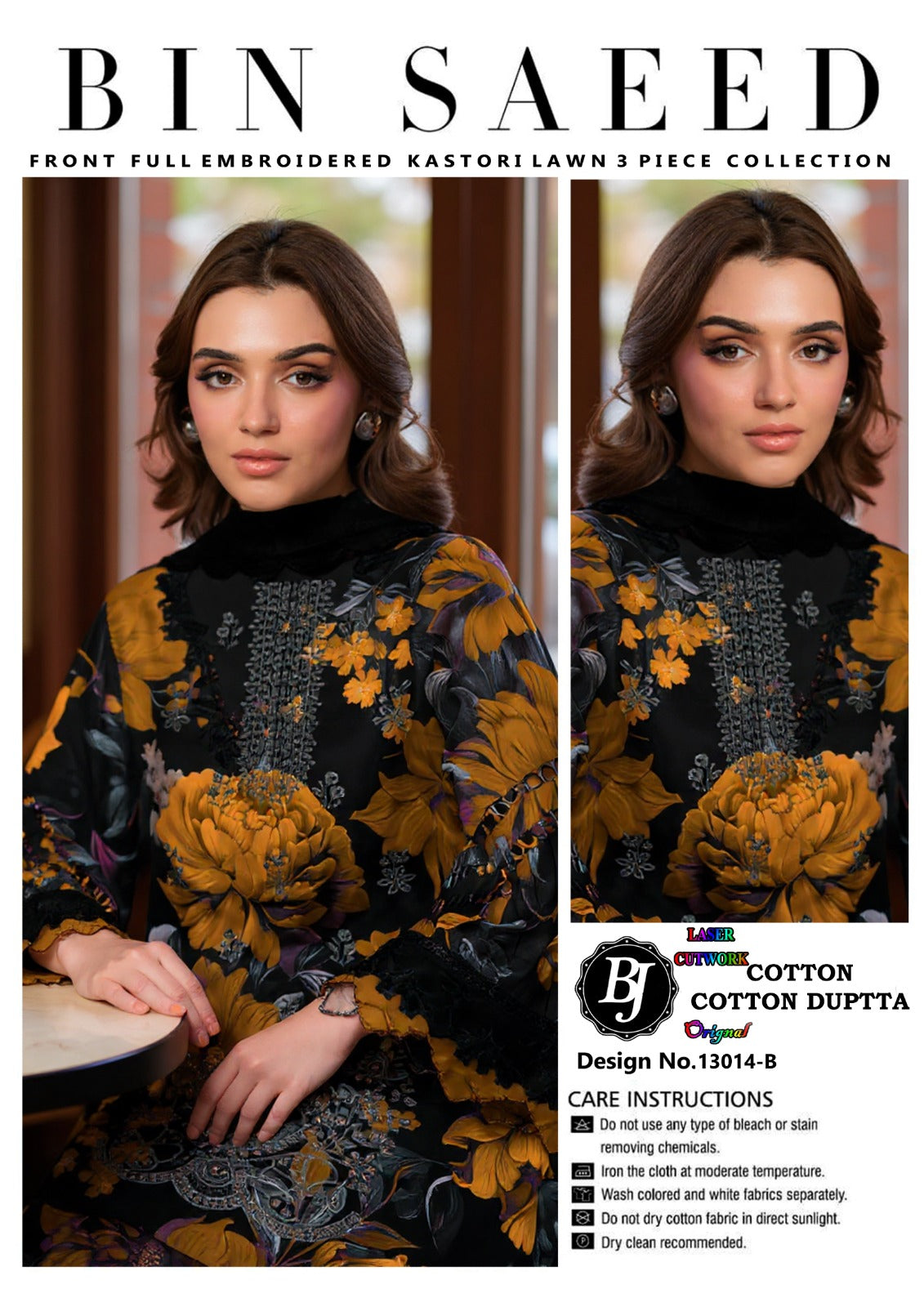 Bin Saeed Unstitched Cotton Suit for Girls & Women – Stylish Printed 3 Pc Set.