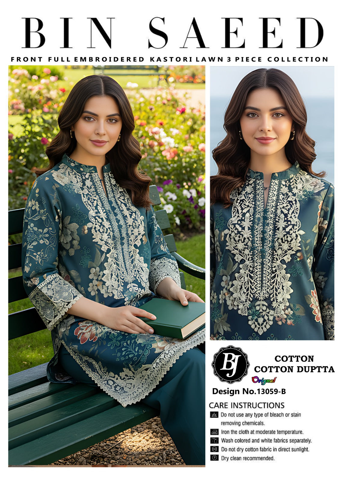Bin Saeed Unstitched Cotton Suit for Girls & Women – Stylish Printed 3 Pc Set.