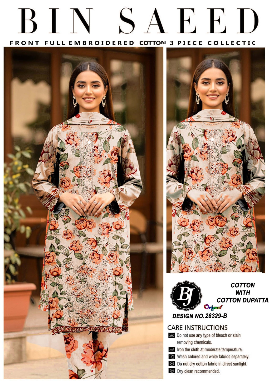 Bin Saeed Unstitched Cotton Suit for Girls & Women – Stylish Printed 3 Pc Set.