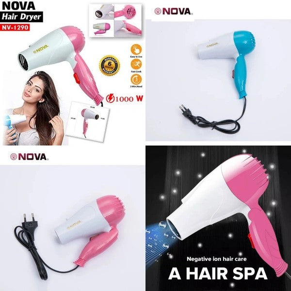 Nova High-Quality Foldable 1000W Hair Dryer with Thermal Protection & Negative Ionic Technology