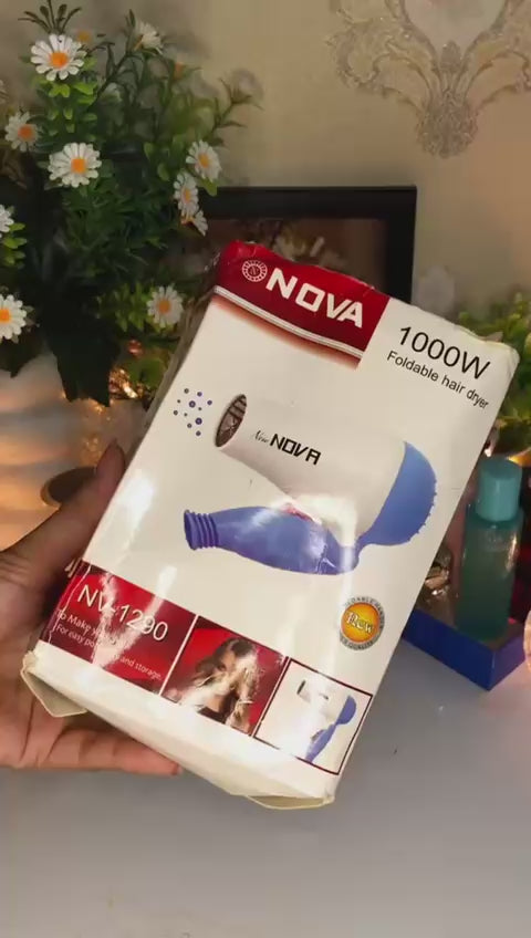 Nova High-Quality Foldable 1000W Hair Dryer with Thermal Protection & Negative Ionic Technology